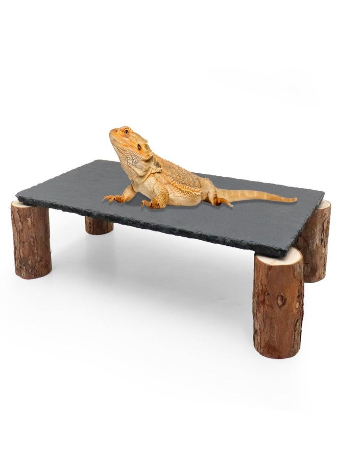 MHLLGN Bearded Dragon Basking Platform, Slate Rocks for Reptiles with Wooden Pile, Leopard Gecko Hides and Caves, Reptile Tank Accessories for Bearded Dragons, Geckos, Ball Pythons, Tortoise (Black, Large) - Image 1
